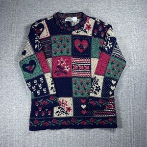 Vintage Patchwork Sweater Floral Cottage Core Women’s M Basic Editions USA Made